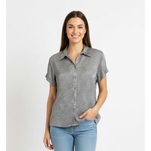 CASUAL CORNER Vintage Pleated Crinkle Blouse, Women’s M, Silver